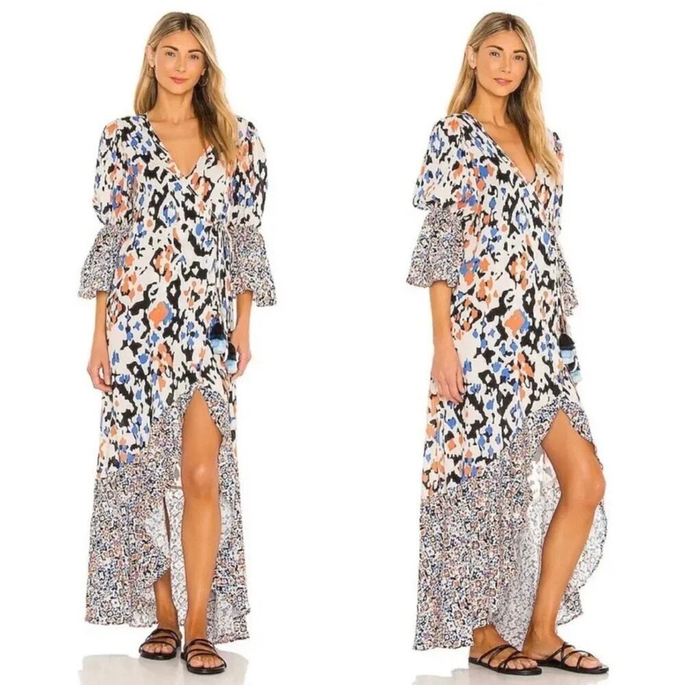 Maaji Bryony Kimono 3/4 Sleeve Maxi Dress Black Combo Small NWT